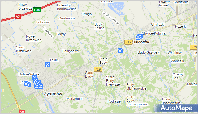 mapa Stare Budy gmina Jaktorów, Stare Budy gmina Jaktorów na mapie Targeo