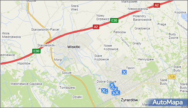 mapa Stare Kozłowice, Stare Kozłowice na mapie Targeo