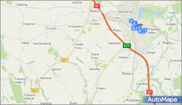 mapa Stare Kusy, Stare Kusy na mapie Targeo