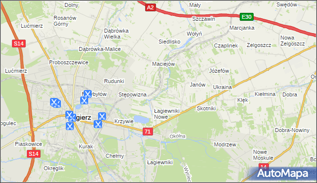 mapa Stare Łagiewniki, Stare Łagiewniki na mapie Targeo