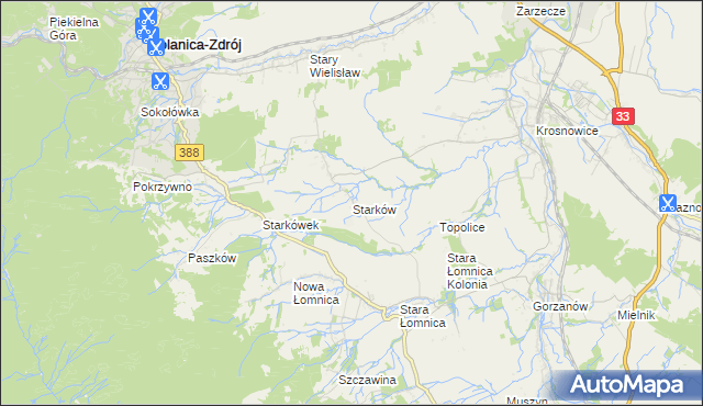 mapa Starków gmina Kłodzko, Starków gmina Kłodzko na mapie Targeo