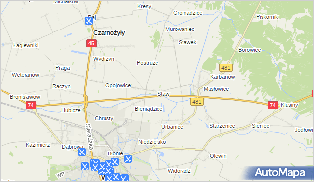 mapa Staw gmina Czarnożyły, Staw gmina Czarnożyły na mapie Targeo