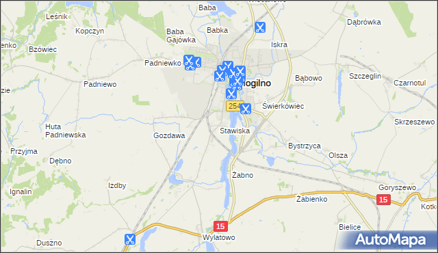mapa Stawiska gmina Mogilno, Stawiska gmina Mogilno na mapie Targeo