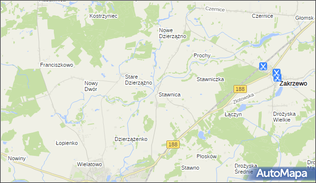 mapa Stawnica gmina Złotów, Stawnica gmina Złotów na mapie Targeo