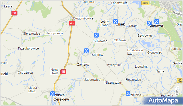 mapa Steblów gmina Cisek, Steblów gmina Cisek na mapie Targeo