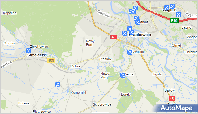 mapa Steblów gmina Krapkowice, Steblów gmina Krapkowice na mapie Targeo