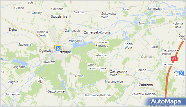 mapa Stefanów gmina Przytyk, Stefanów gmina Przytyk na mapie Targeo