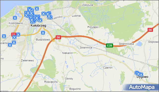 mapa Stramnica gmina Kołobrzeg, Stramnica gmina Kołobrzeg na mapie Targeo