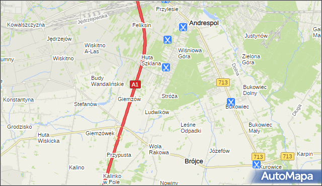 mapa Stróża gmina Andrespol, Stróża gmina Andrespol na mapie Targeo