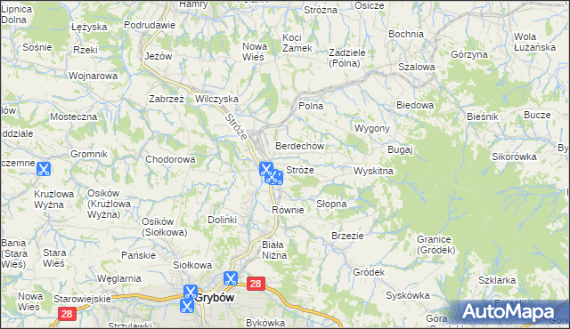 mapa Stróże gmina Grybów, Stróże gmina Grybów na mapie Targeo