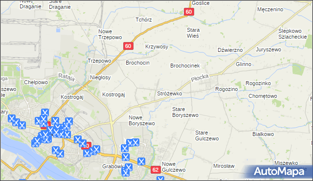 mapa Stróżewko gmina Radzanowo, Stróżewko gmina Radzanowo na mapie Targeo