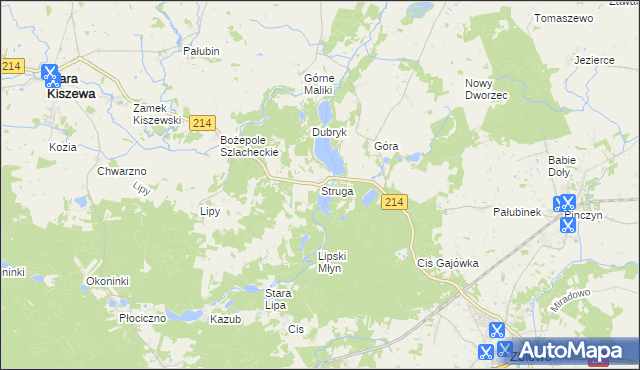 mapa Struga gmina Stara Kiszewa, Struga gmina Stara Kiszewa na mapie Targeo