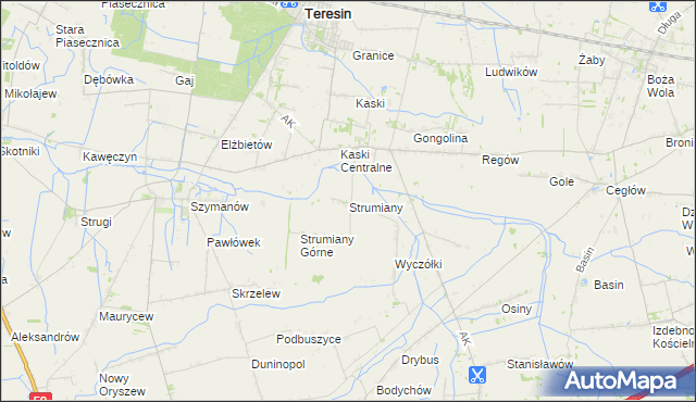 mapa Strumiany gmina Baranów, Strumiany gmina Baranów na mapie Targeo