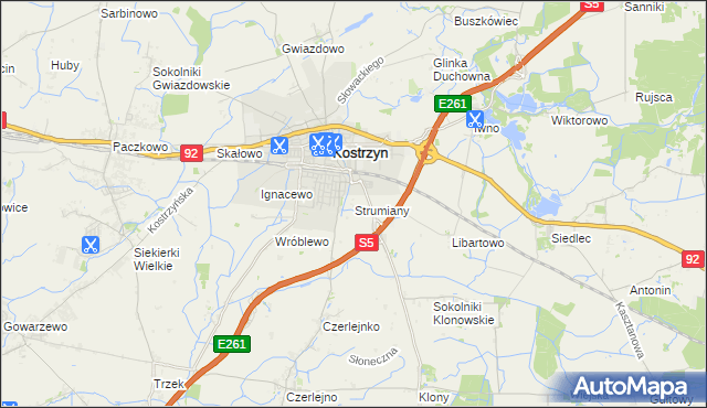 mapa Strumiany gmina Kostrzyn, Strumiany gmina Kostrzyn na mapie Targeo