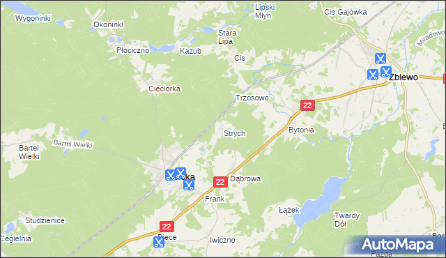 mapa Strych gmina Kaliska, Strych gmina Kaliska na mapie Targeo