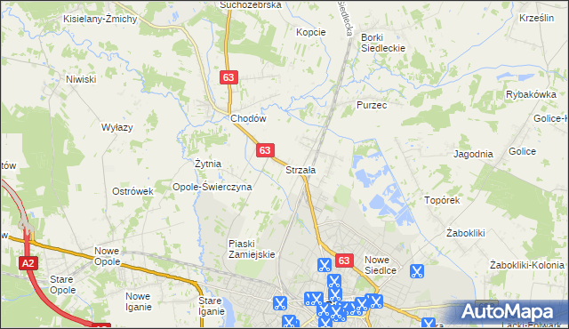 mapa Strzała gmina Siedlce, Strzała gmina Siedlce na mapie Targeo