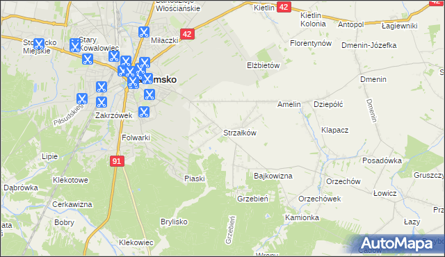 mapa Strzałków gmina Radomsko, Strzałków gmina Radomsko na mapie Targeo