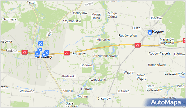 mapa Strzemboszewice, Strzemboszewice na mapie Targeo