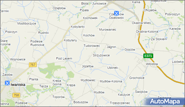 mapa Strzyżowice gmina Opatów, Strzyżowice gmina Opatów na mapie Targeo