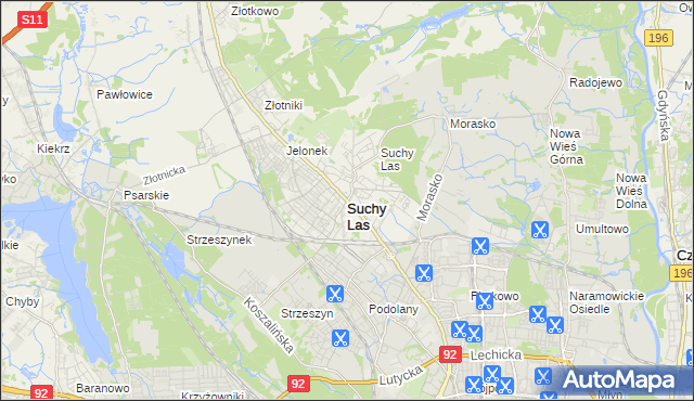 mapa Suchy Las powiat poznański, Suchy Las powiat poznański na mapie Targeo