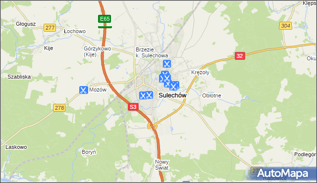 mapa Sulechów powiat zielonogórski, Sulechów powiat zielonogórski na mapie Targeo