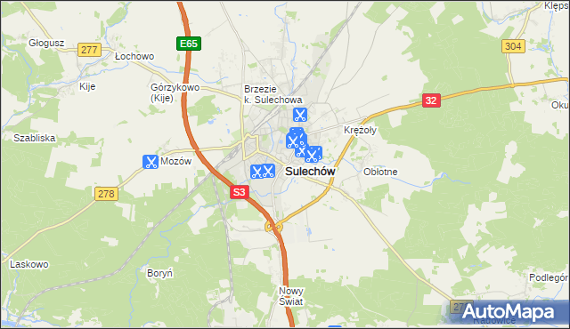 mapa Sulechów powiat zielonogórski, Sulechów powiat zielonogórski na mapie Targeo