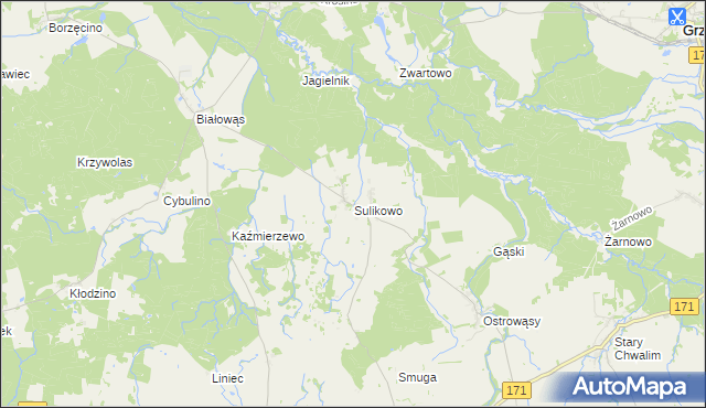 mapa Sulikowo gmina Barwice, Sulikowo gmina Barwice na mapie Targeo