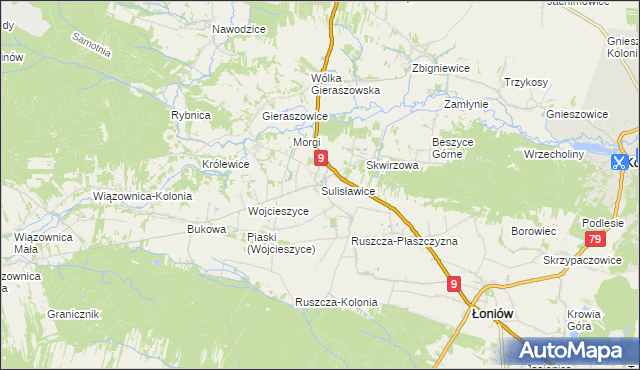 mapa Sulisławice gmina Łoniów, Sulisławice gmina Łoniów na mapie Targeo