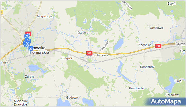mapa Suliszewo gmina Drawsko Pomorskie, Suliszewo gmina Drawsko Pomorskie na mapie Targeo