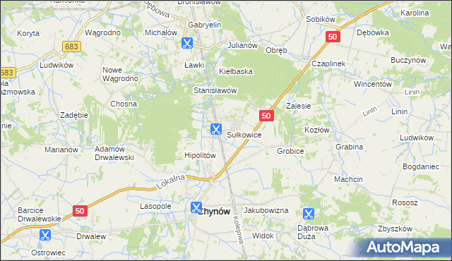 mapa Sułkowice gmina Chynów, Sułkowice gmina Chynów na mapie Targeo