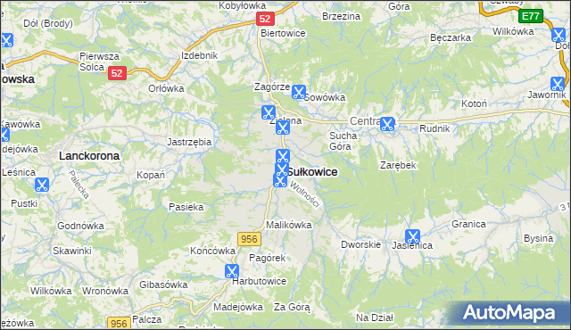 mapa Sułkowice powiat myślenicki, Sułkowice powiat myślenicki na mapie Targeo