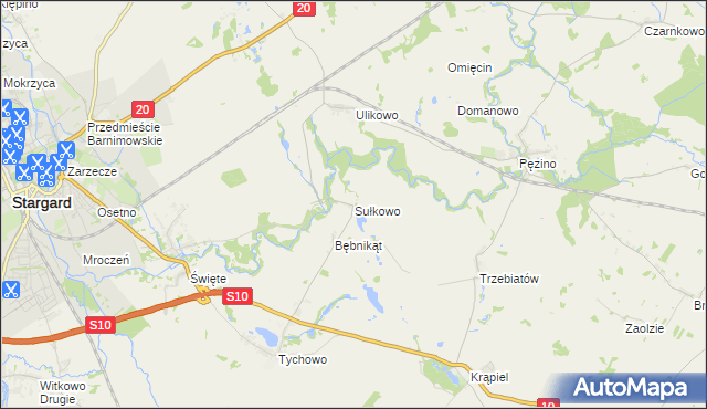 mapa Sułkowo gmina Stargard, Sułkowo gmina Stargard na mapie Targeo
