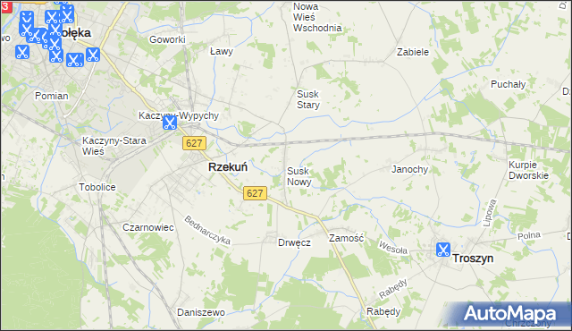 mapa Susk Nowy gmina Rzekuń, Susk Nowy gmina Rzekuń na mapie Targeo