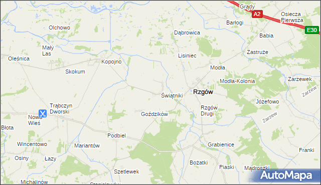 mapa Świątniki gmina Rzgów, Świątniki gmina Rzgów na mapie Targeo