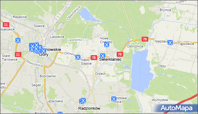 mapa Świerklaniec, Świerklaniec na mapie Targeo