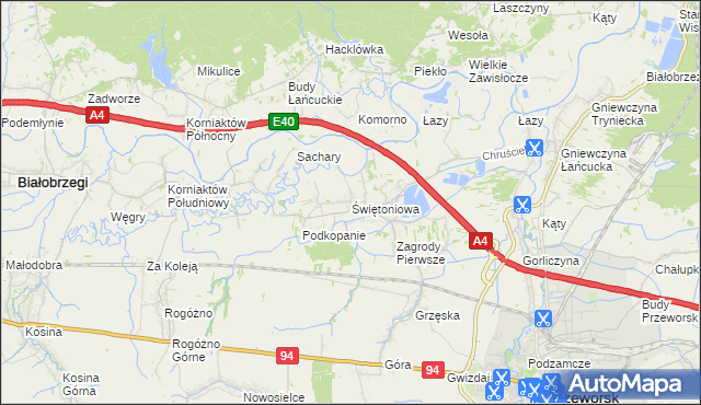 mapa Świętoniowa, Świętoniowa na mapie Targeo