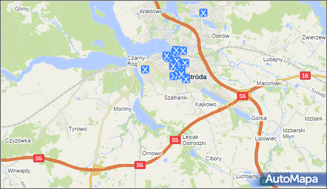 mapa Szafranki gmina Ostróda, Szafranki gmina Ostróda na mapie Targeo