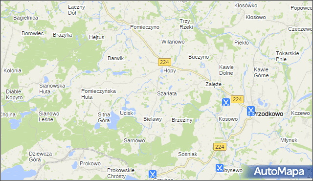 mapa Szarłata gmina Przodkowo, Szarłata gmina Przodkowo na mapie Targeo