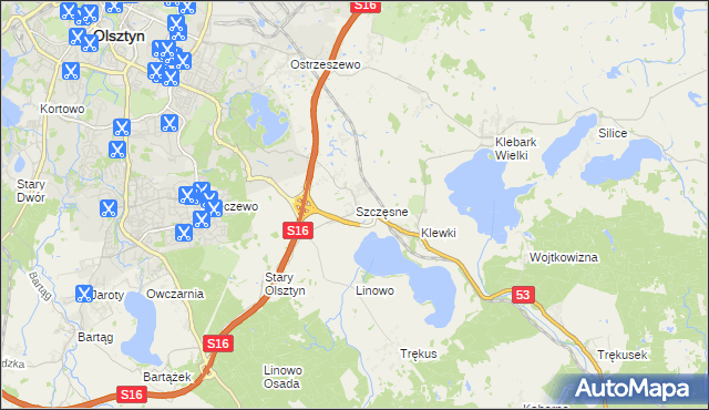 mapa Szczęsne gmina Purda, Szczęsne gmina Purda na mapie Targeo