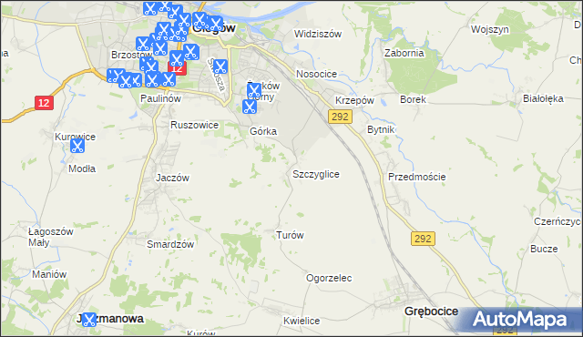 mapa Szczyglice gmina Głogów, Szczyglice gmina Głogów na mapie Targeo
