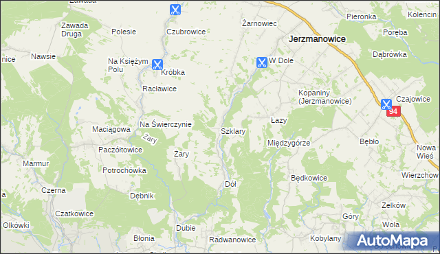 mapa Szklary gmina Jerzmanowice-Przeginia, Szklary gmina Jerzmanowice-Przeginia na mapie Targeo