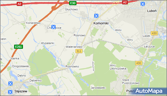 mapa Szreniawa gmina Komorniki, Szreniawa gmina Komorniki na mapie Targeo