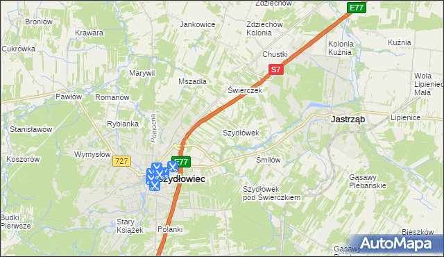 mapa Szydłówek gmina Szydłowiec, Szydłówek gmina Szydłowiec na mapie Targeo