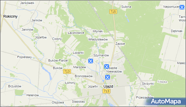 mapa Szymanów gmina Ujazd, Szymanów gmina Ujazd na mapie Targeo