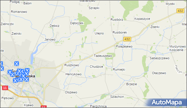 mapa Tadeuszewo, Tadeuszewo na mapie Targeo