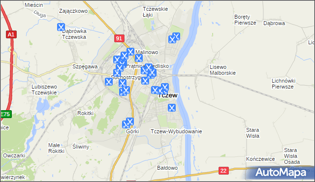 mapa Tczew, Tczew na mapie Targeo