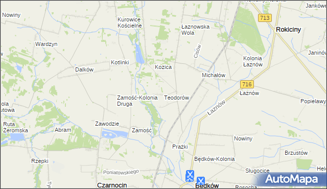 mapa Teodorów gmina Będków, Teodorów gmina Będków na mapie Targeo