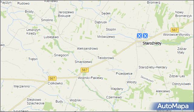 mapa Teodorowo gmina Staroźreby, Teodorowo gmina Staroźreby na mapie Targeo