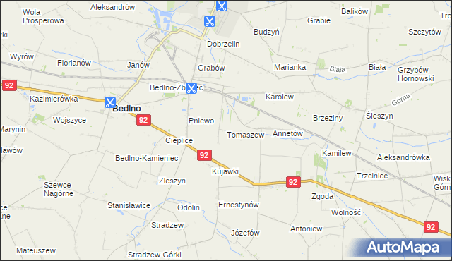 mapa Tomaszew gmina Bedlno, Tomaszew gmina Bedlno na mapie Targeo