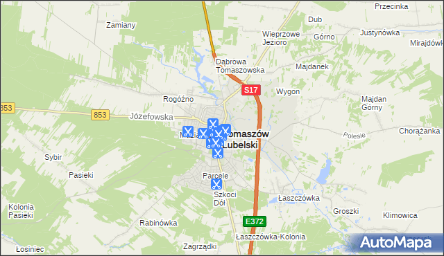 mapa Tomaszów Lubelski, Tomaszów Lubelski na mapie Targeo